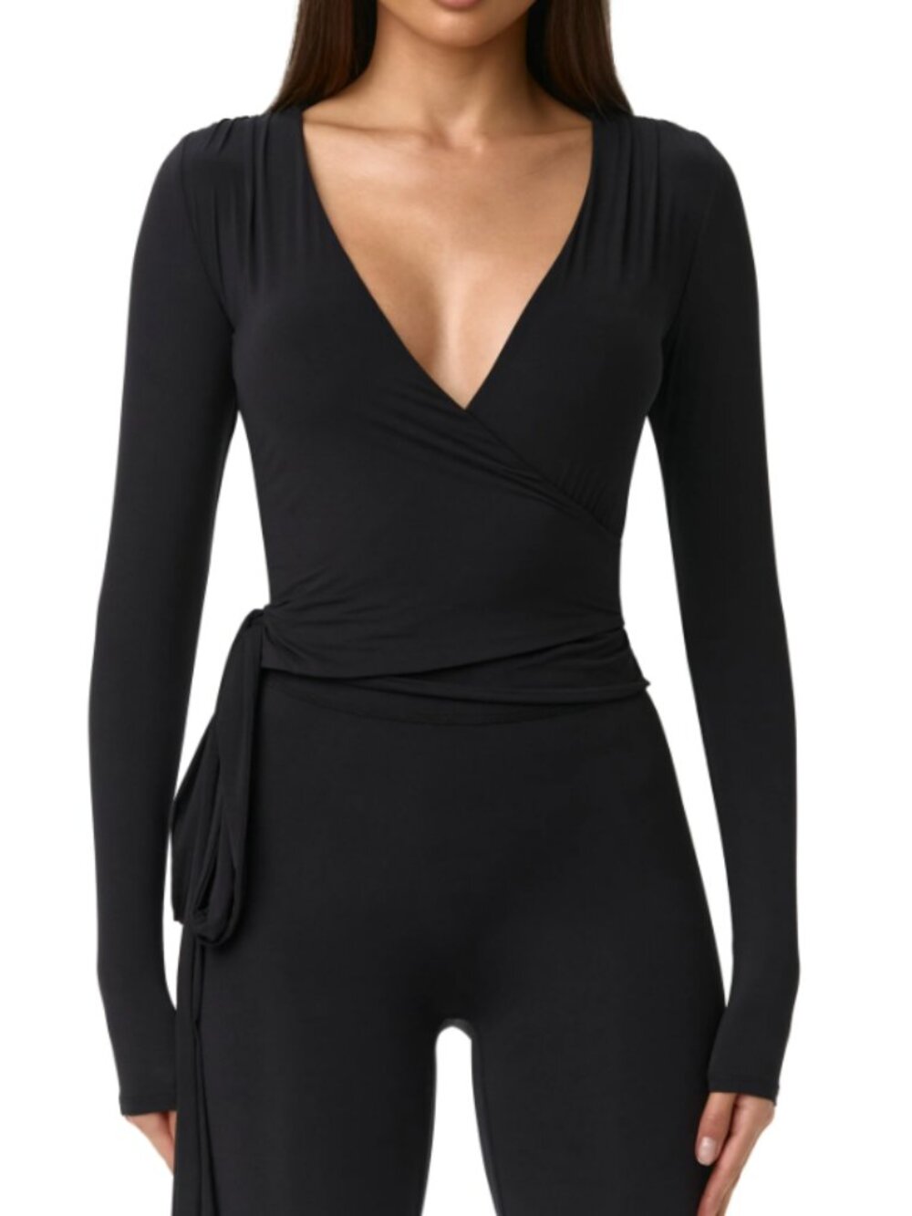 Naked Wardrobe Naked Wrap Top Black Long Sleeve Small